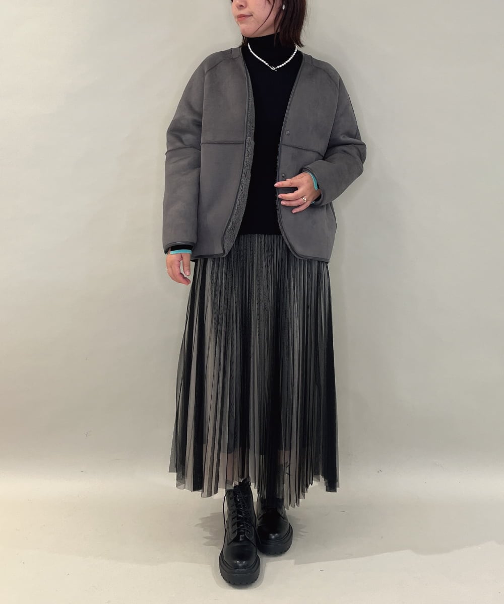 ZMJAE67200 al'aise modulation(アレーズモジュレーション) 【2WAY】リバーシブルノーカラーショートコート ダークグレー