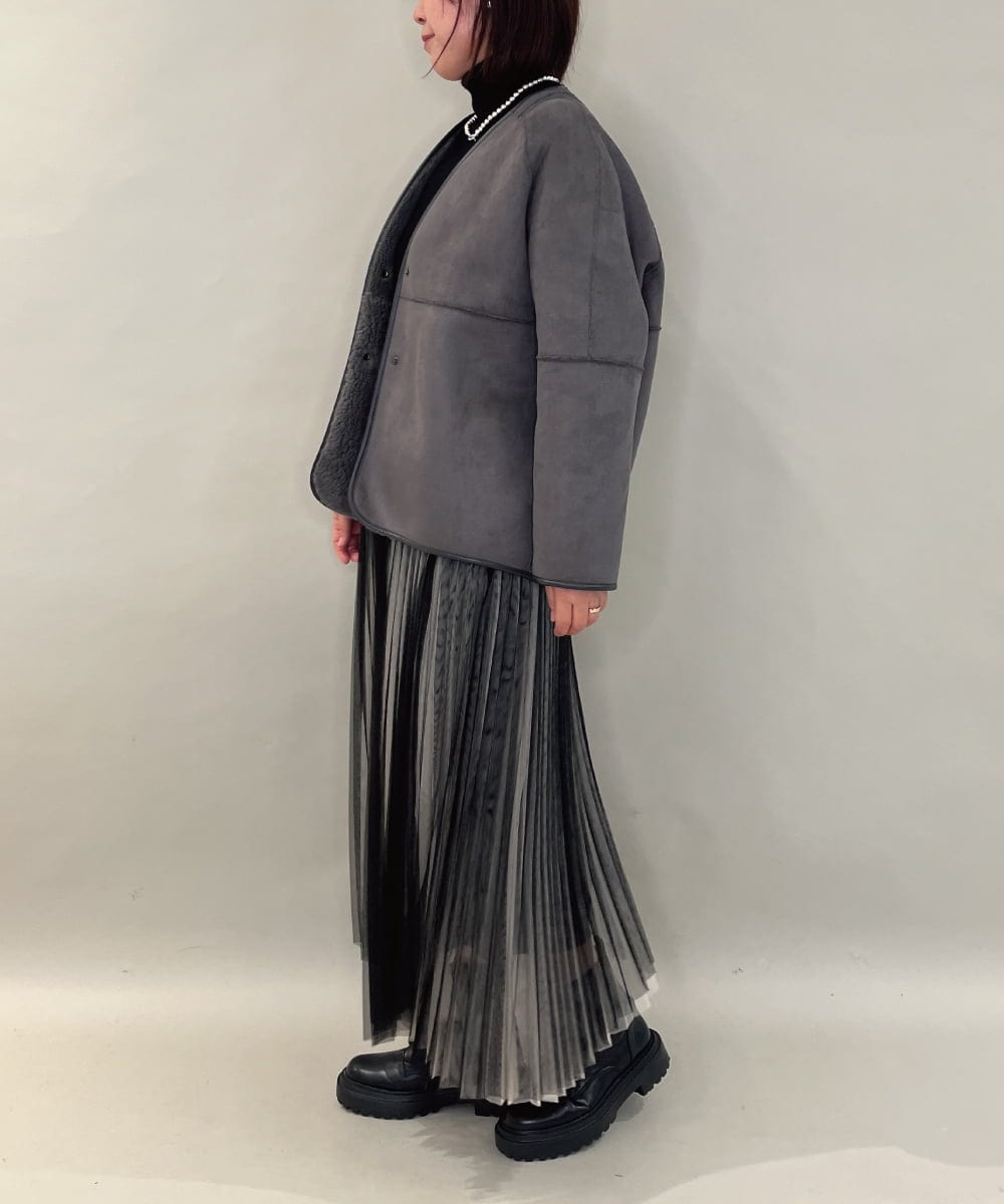 ZMJAE67200 al'aise modulation(アレーズモジュレーション) 【2WAY】リバーシブルノーカラーショートコート ダークグレー