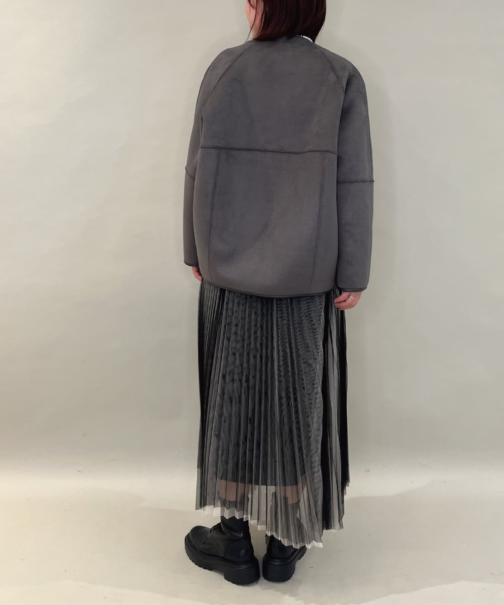 ZMJAE67200 al'aise modulation(アレーズモジュレーション) 【2WAY】リバーシブルノーカラーショートコート ダークグレー