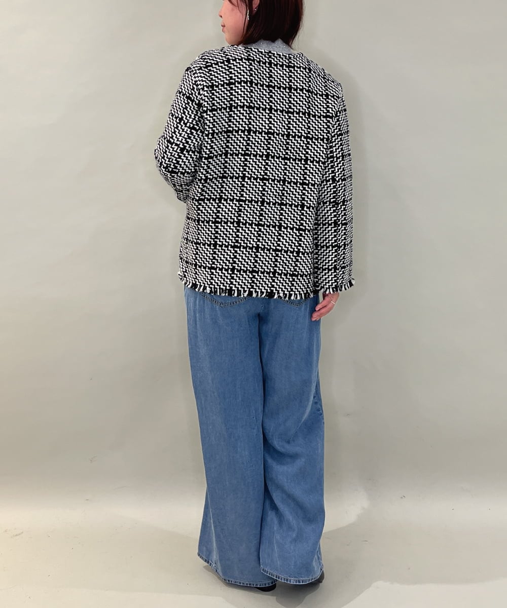 ZMJAE68248 al'aise modulation(アレーズモジュレーション) フリンジニットノーカラージャケット グレー