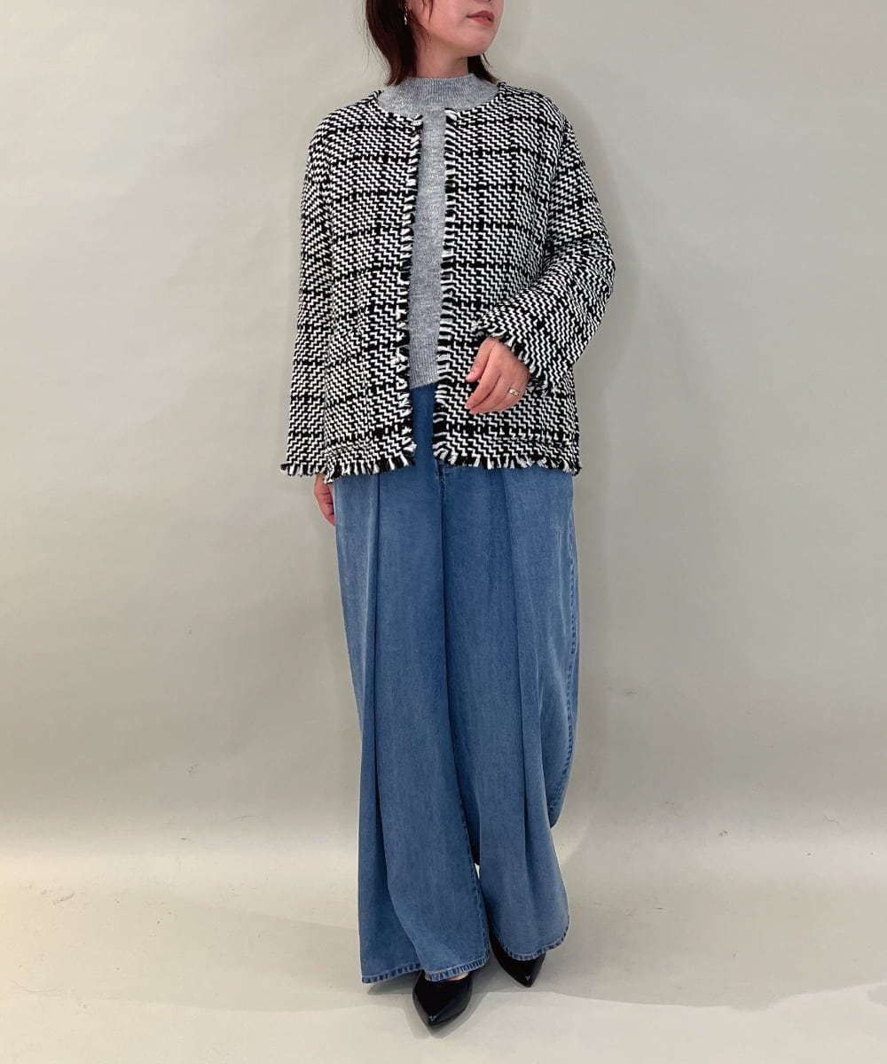 ZMJAE68248 al'aise modulation(アレーズモジュレーション) フリンジニットノーカラージャケット グレー