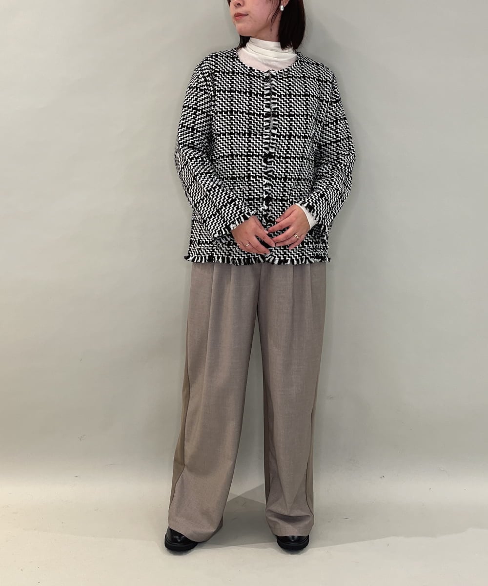 ZMJAE68248 al'aise modulation(アレーズモジュレーション) フリンジニットノーカラージャケット グレー