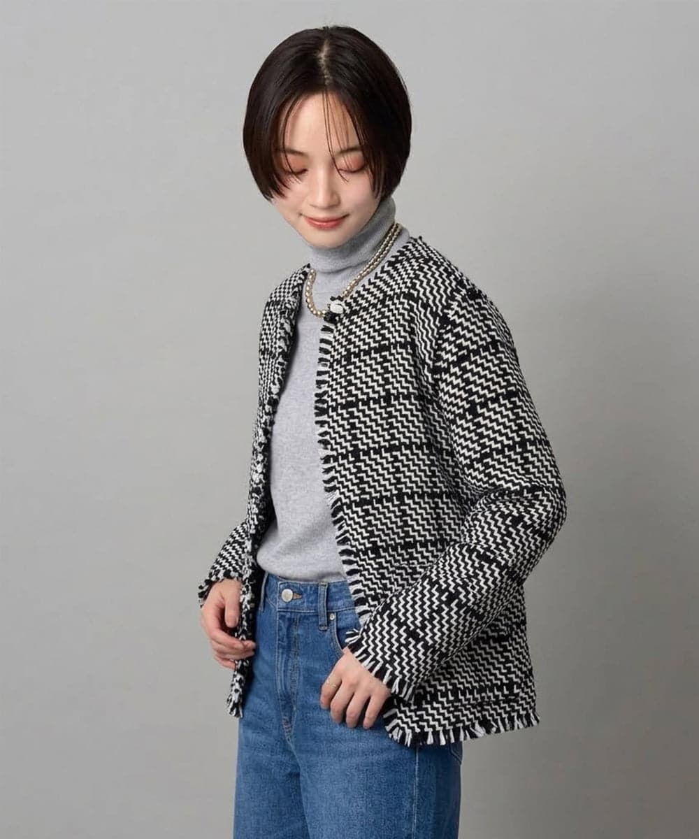 ZMJAE68248 al'aise modulation(アレーズモジュレーション) フリンジニットノーカラージャケット グレー