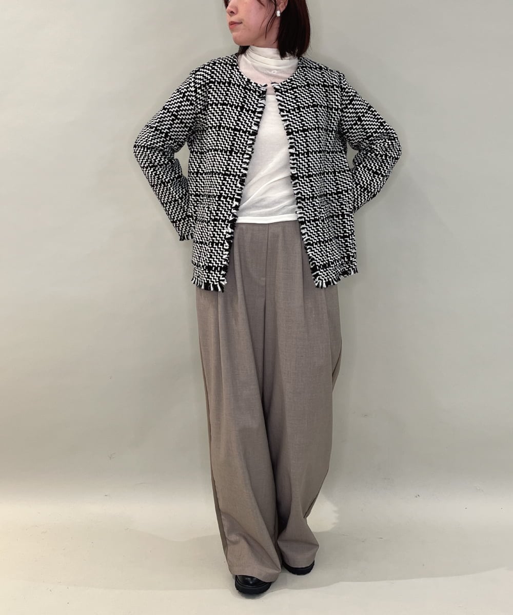 ZMJAE68248 al'aise modulation(アレーズモジュレーション) フリンジニットノーカラージャケット グレー