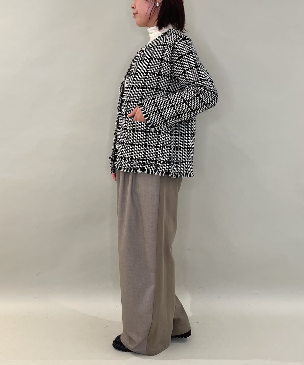 ZMJAE68248 al'aise modulation(アレーズモジュレーション) フリンジニットノーカラージャケット グレー