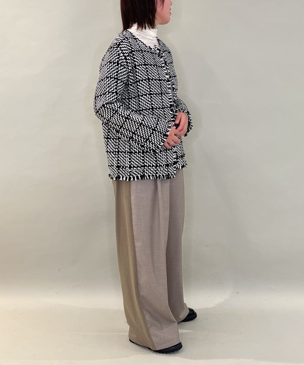 ZMJAE68248 al'aise modulation(アレーズモジュレーション) フリンジニットノーカラージャケット グレー