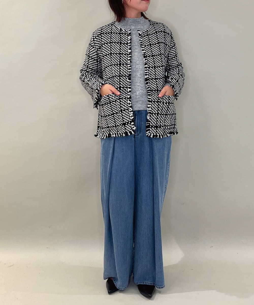 ZMJAE68248 al'aise modulation(アレーズモジュレーション) フリンジニットノーカラージャケット グレー