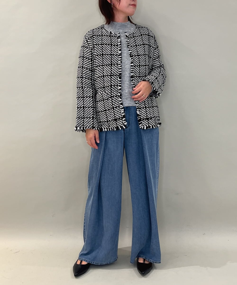 ZMJAE68248 al'aise modulation(アレーズモジュレーション) フリンジニットノーカラージャケット グレー