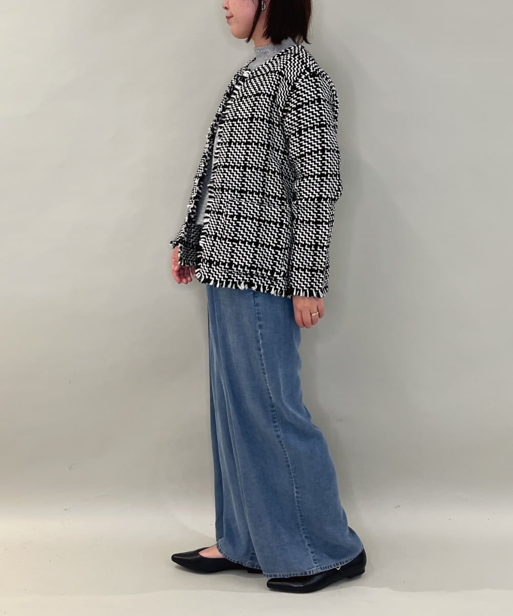 ZMJAE68248 al'aise modulation(アレーズモジュレーション) フリンジニットノーカラージャケット グレー