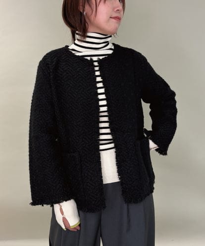 ZMJAE68248 al'aise modulation フリンジニットノーカラージャケット