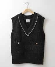 ZMJAT28190 al'aise modulation(アレーズモジュレーション) ツイードオーバーニットベスト ダークグレー