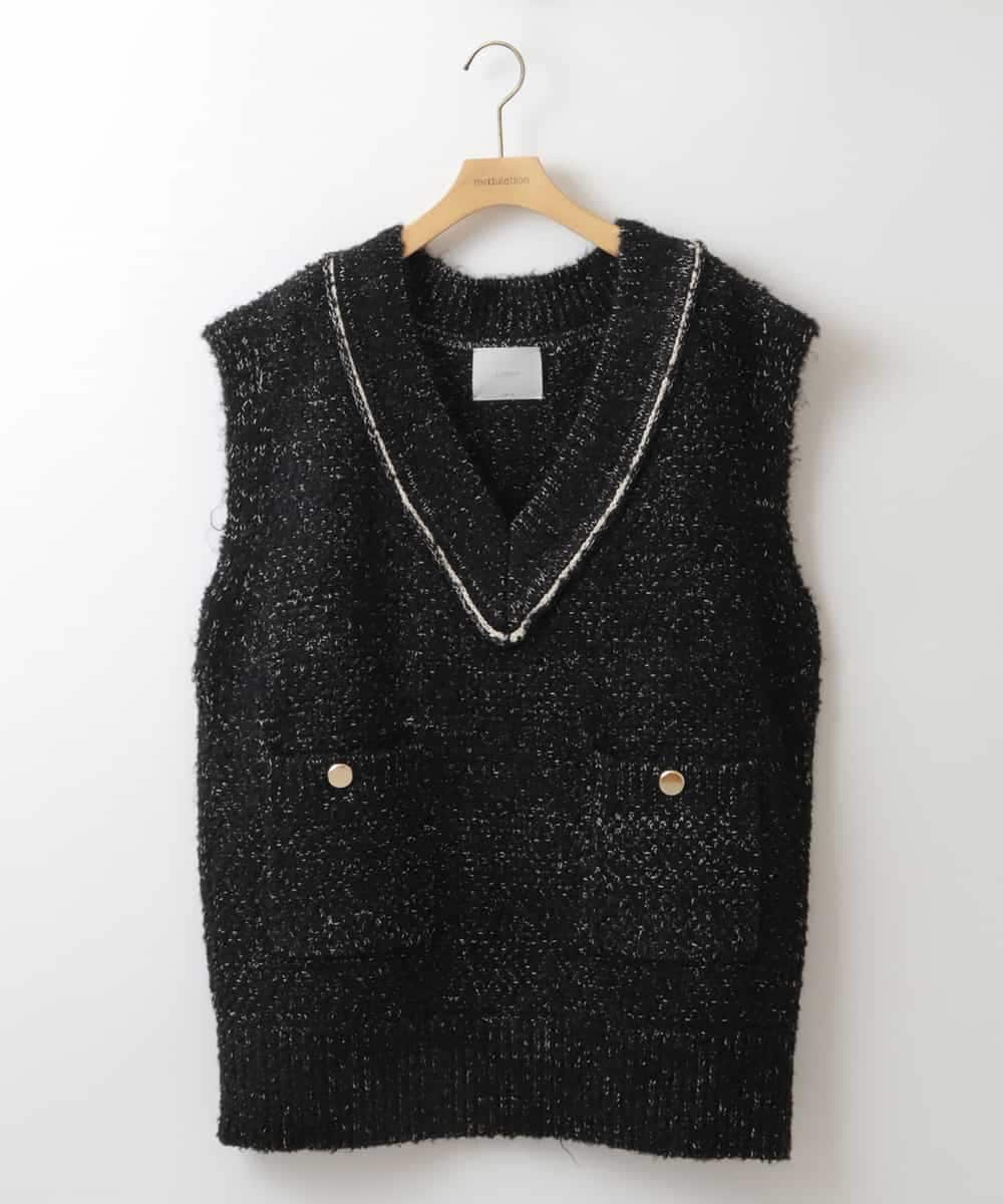 ZMJAT28190 al'aise modulation(アレーズモジュレーション) ツイードオーバーニットベスト ダークグレー