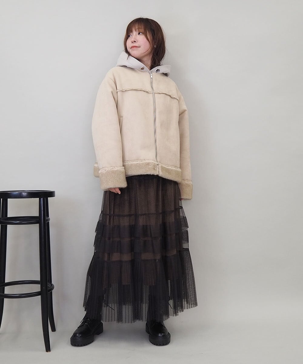 ZMJCE02198 al'aise modulation(アレーズモジュレーション) フェイクファームートンブルゾン アイボリー