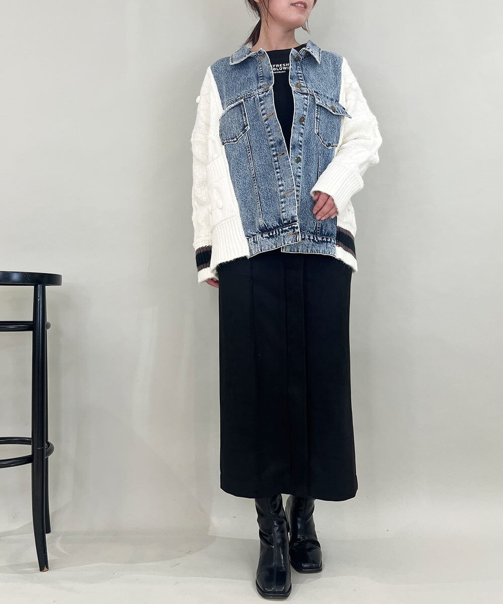 ZMJCE03150 al'aise modulation(アレーズモジュレーション) ニットジョイントデニムジャケット ホワイト