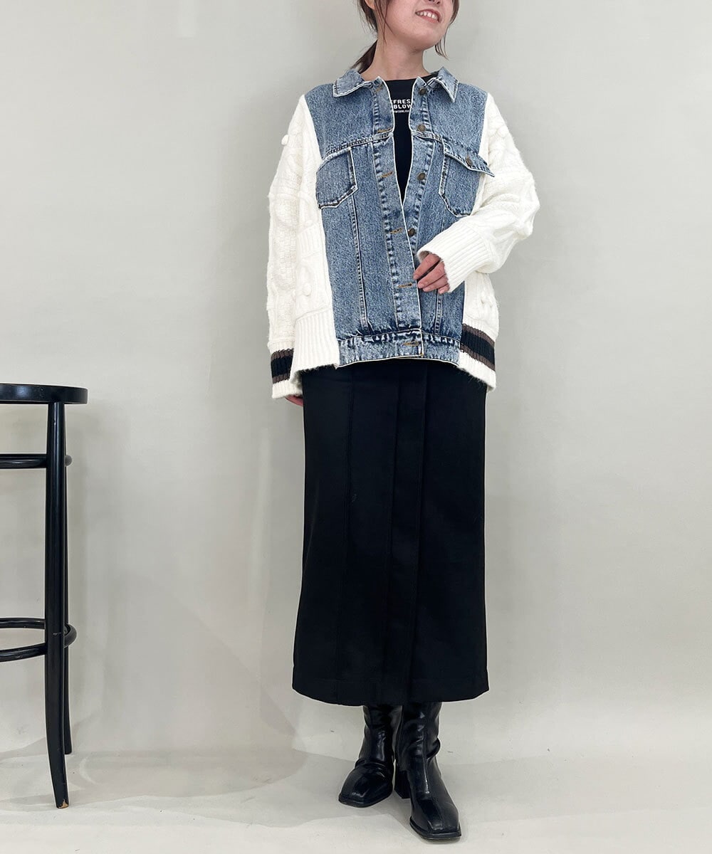 ZMJCE03150 al'aise modulation(アレーズモジュレーション) ニットジョイントデニムジャケット ホワイト