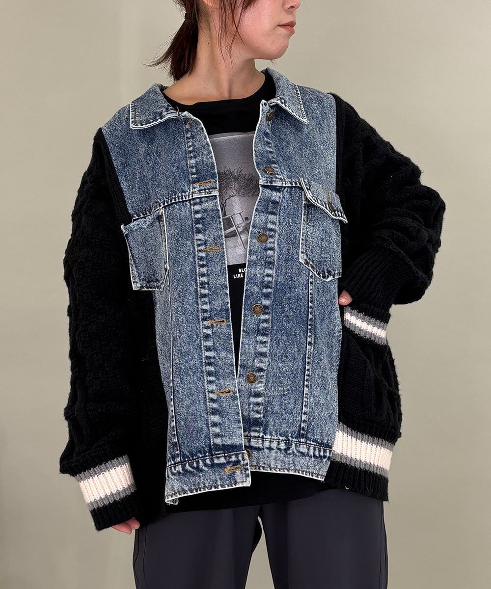 ZMJCE03150 al'aise modulation(アレーズモジュレーション) ニットジョイントデニムジャケット ブラック