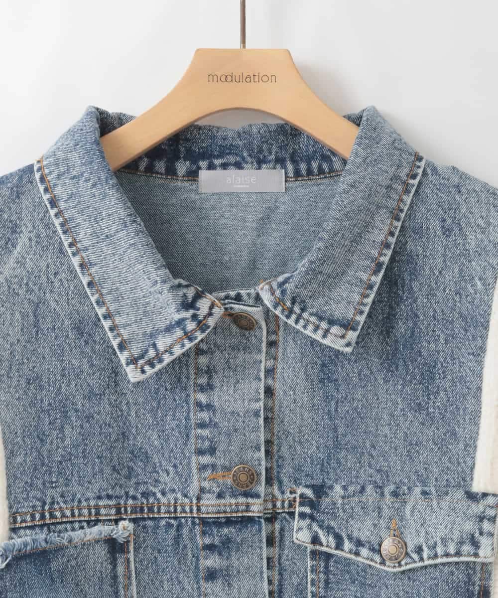 ZMJCE03150 al'aise modulation(アレーズモジュレーション) ニットジョイントデニムジャケット ホワイト