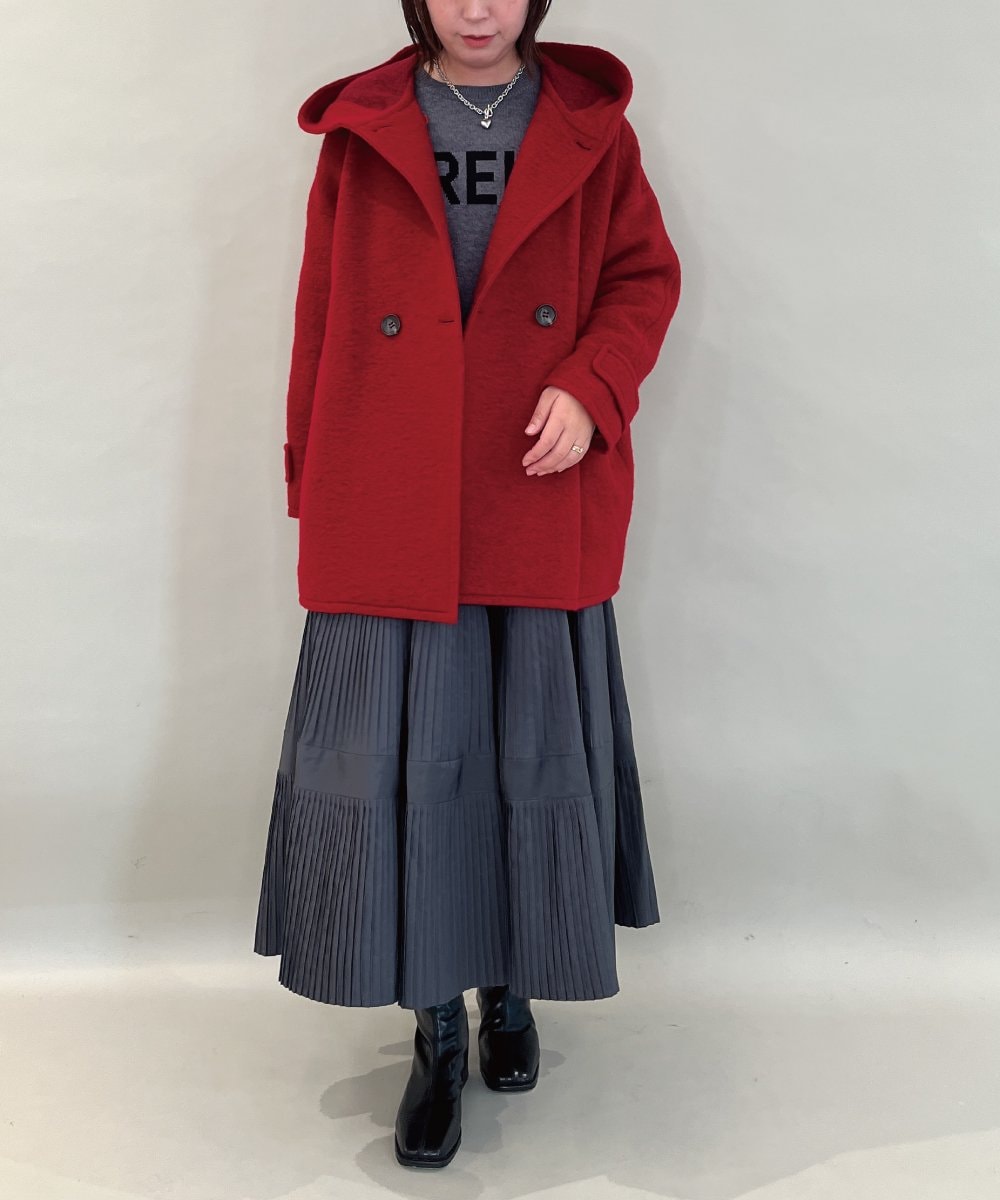 ZMJCE23330 al'aise modulation(アレーズモジュレーション) ブークレフーディーミドルコート レッド