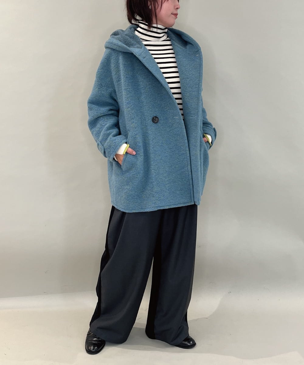 ZMJCE23330 al'aise modulation(アレーズモジュレーション) ブークレフーディーミドルコート ライトブルー