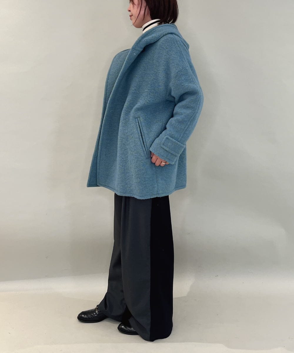 ZMJCE23330 al'aise modulation(アレーズモジュレーション) ブークレフーディーミドルコート ライトブルー