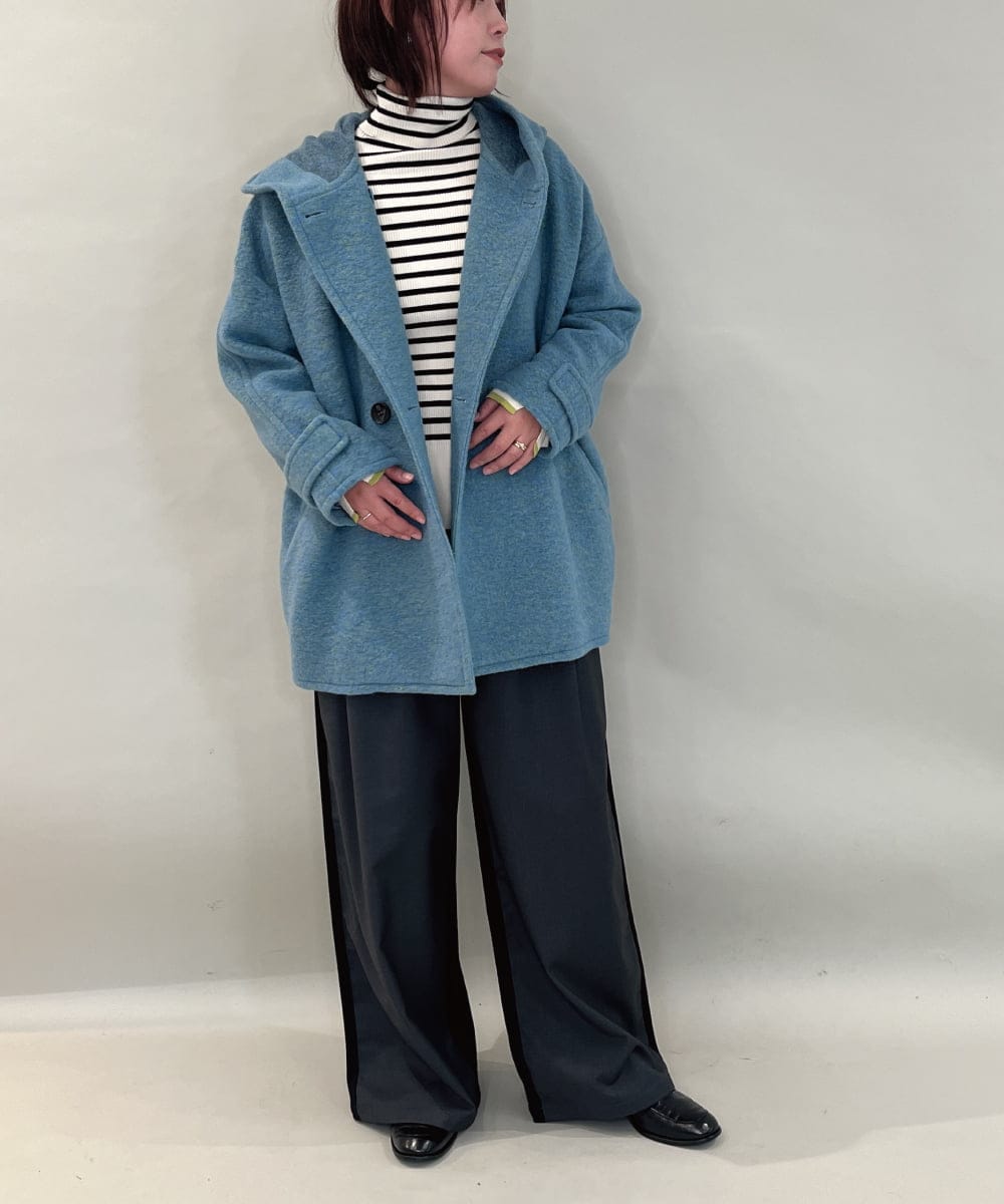 ZMJCE23330 al'aise modulation(アレーズモジュレーション) ブークレフーディーミドルコート ライトブルー