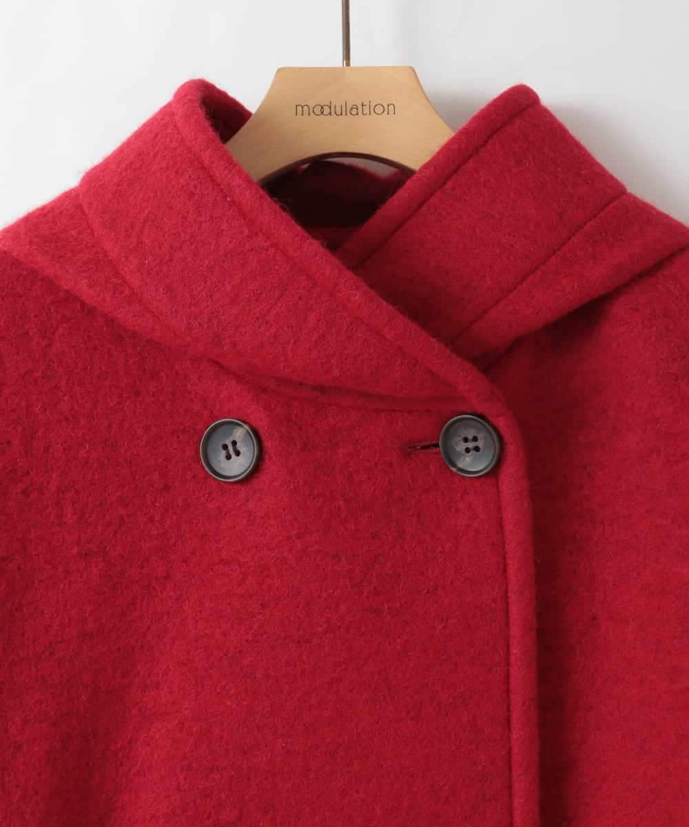 ZMJCE23330 al'aise modulation(アレーズモジュレーション) ブークレフーディーミドルコート レッド