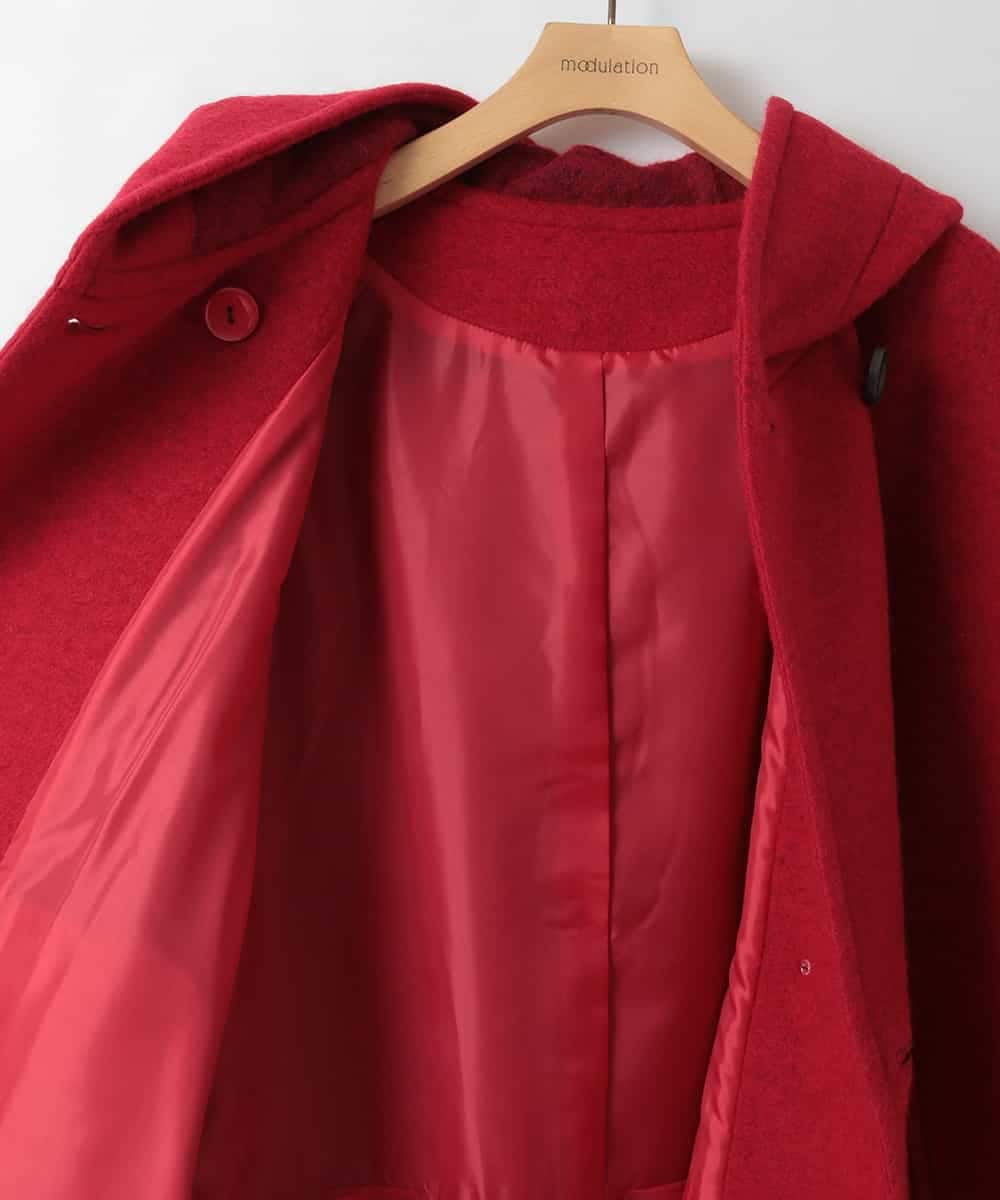 ZMJCE23330 al'aise modulation(アレーズモジュレーション) ブークレフーディーミドルコート レッド