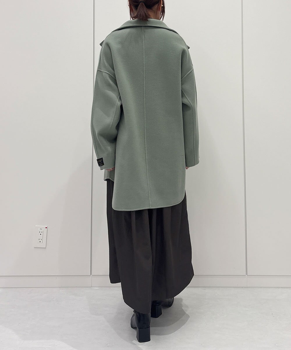 ZMJCE24430 al'aise modulation(アレーズモジュレーション) ワンボタンスタンドカラーコート グリーン
