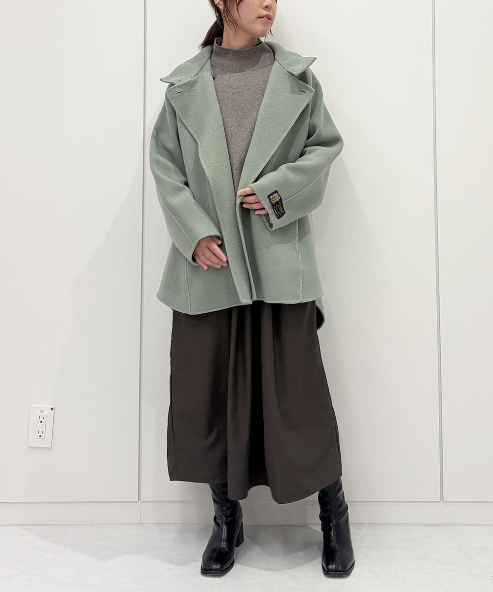 ZMJCE24430 al'aise modulation(アレーズモジュレーション) ワンボタンスタンドカラーコート グリーン