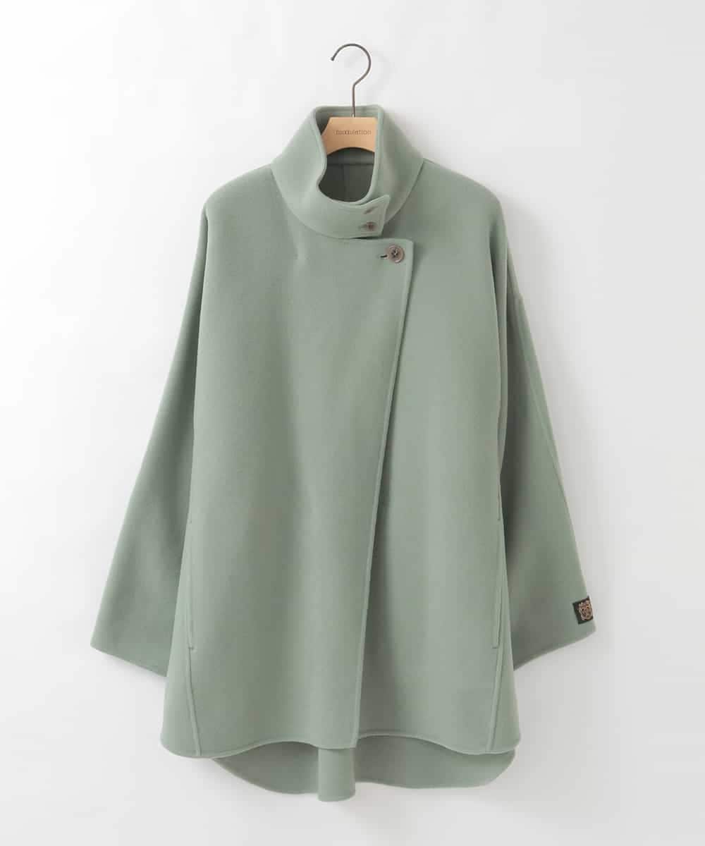 ZMJCE24430 al'aise modulation(アレーズモジュレーション) ワンボタンスタンドカラーコート グリーン
