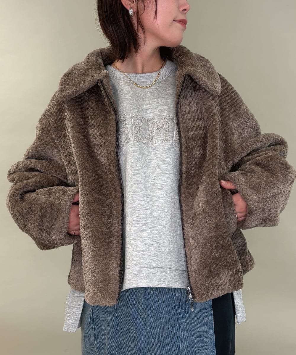 ZMJCE29260 al'aise modulation(アレーズモジュレーション) 衿付きボアジップブルゾン ブラウン