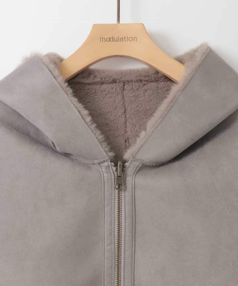 ZMJCE60270 al'aise modulation(アレーズモジュレーション) 【2WAY】リバーシブルフェイクムートンフードコート ライトグレー