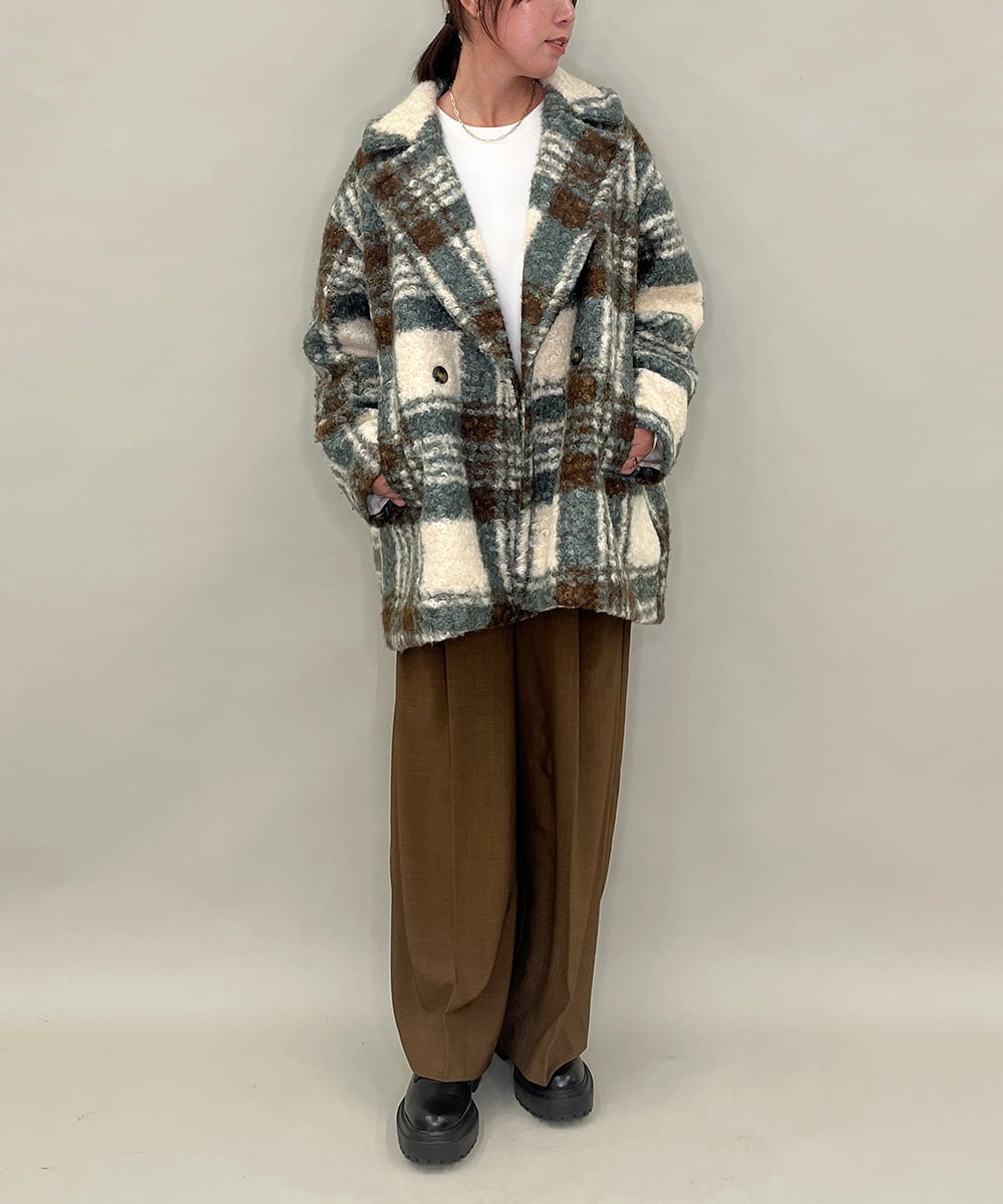 ZMJCE67150 al'aise modulation(アレーズモジュレーション) オーバーチェックプードルファーコート グリーン