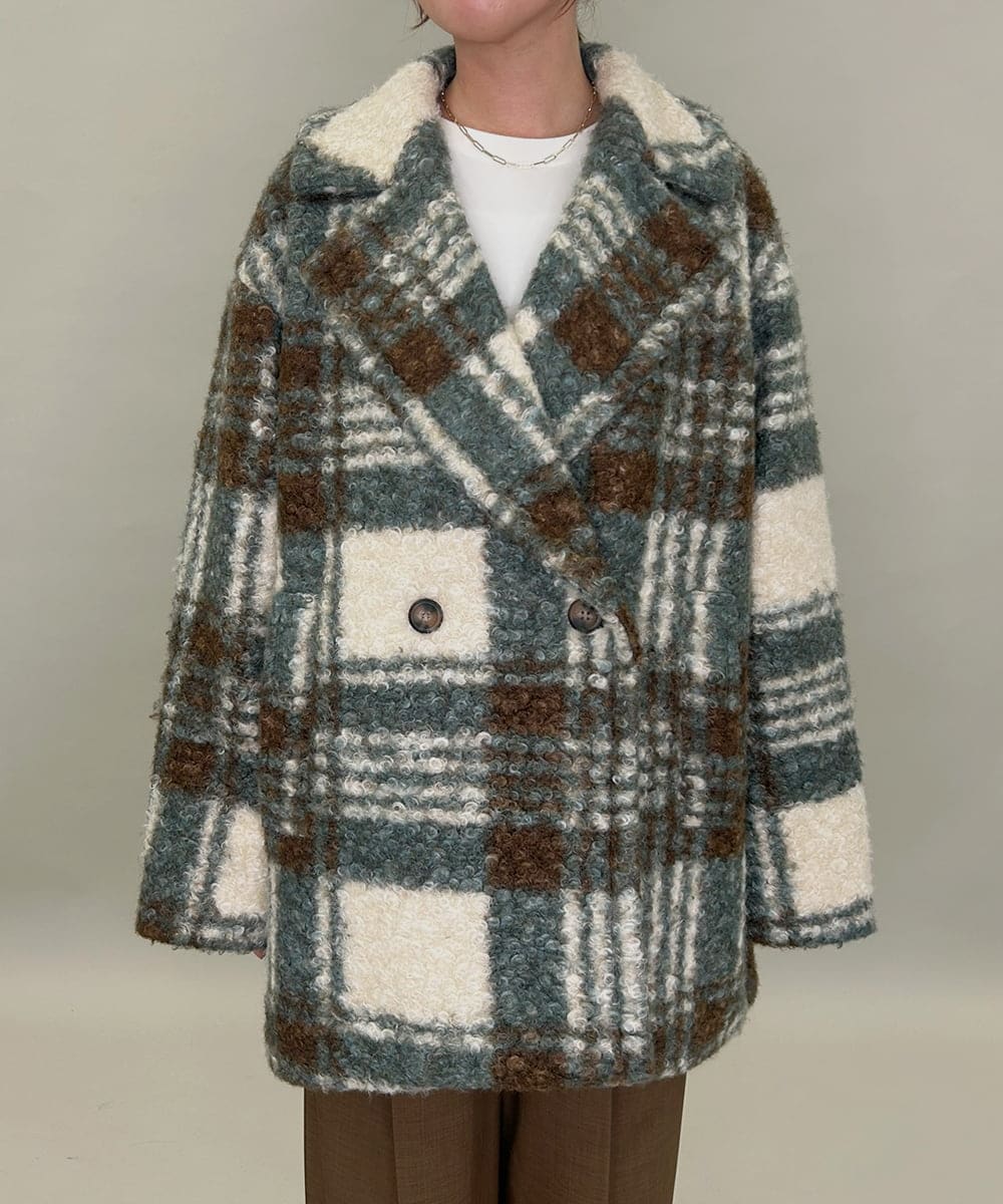 ZMJCE67150 al'aise modulation(アレーズモジュレーション) オーバーチェックプードルファーコート グリーン