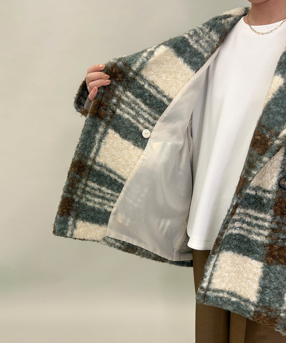 ZMJCE67150 al'aise modulation(アレーズモジュレーション) オーバーチェックプードルファーコート グリーン