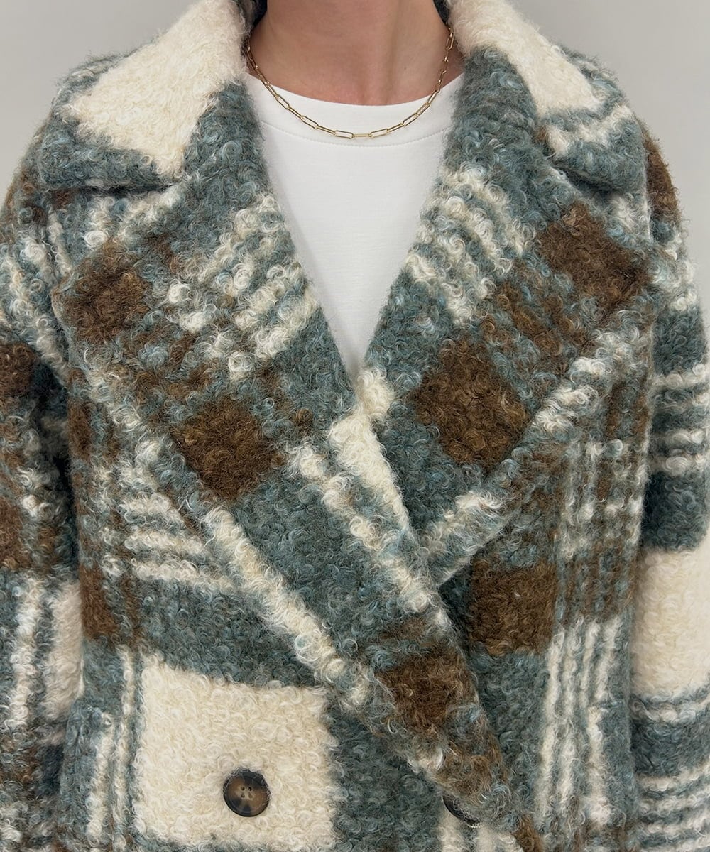 ZMJCE67150 al'aise modulation(アレーズモジュレーション) オーバーチェックプードルファーコート グリーン