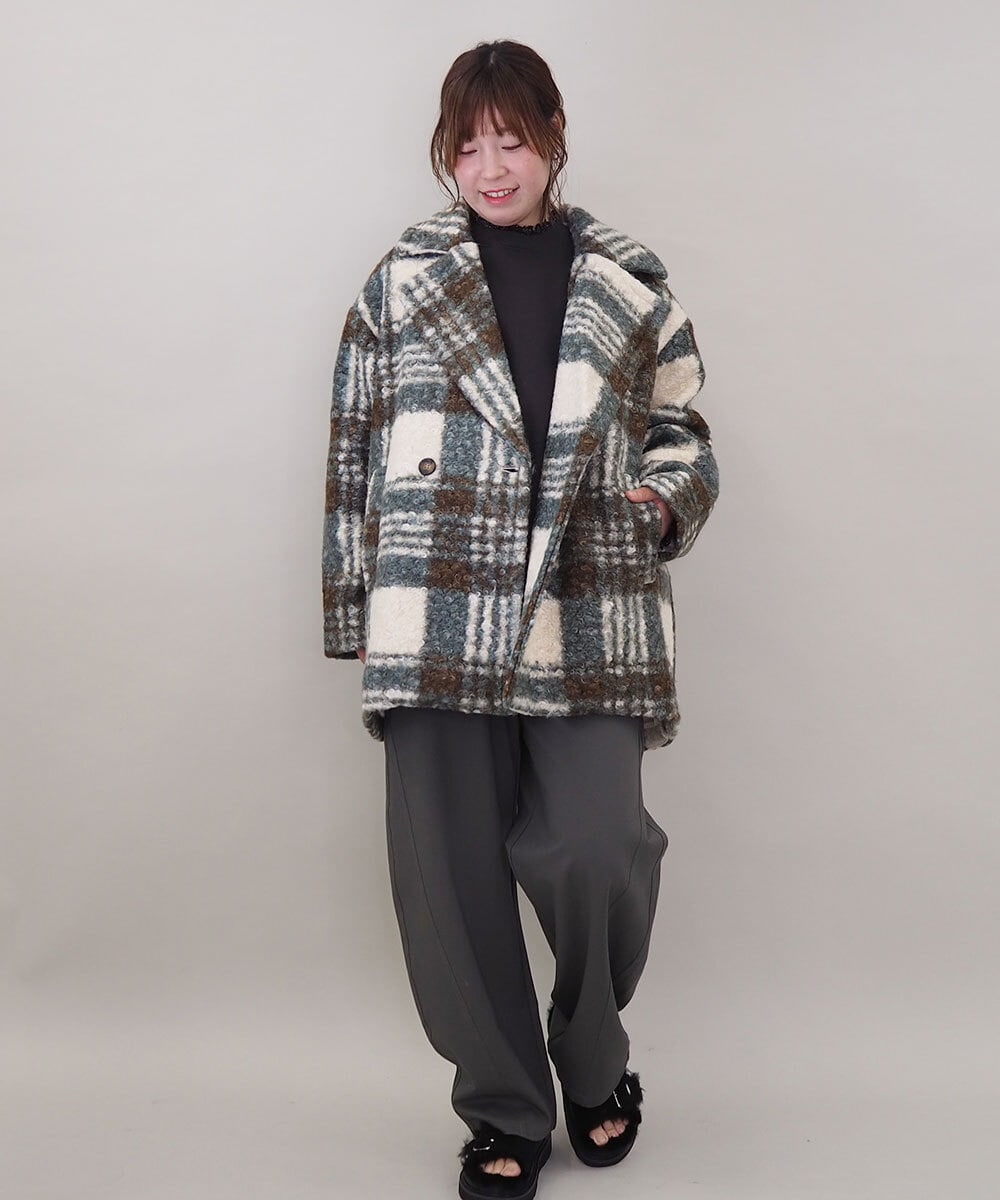 ZMJCE67150 al'aise modulation(アレーズモジュレーション) オーバーチェックプードルファーコート グリーン