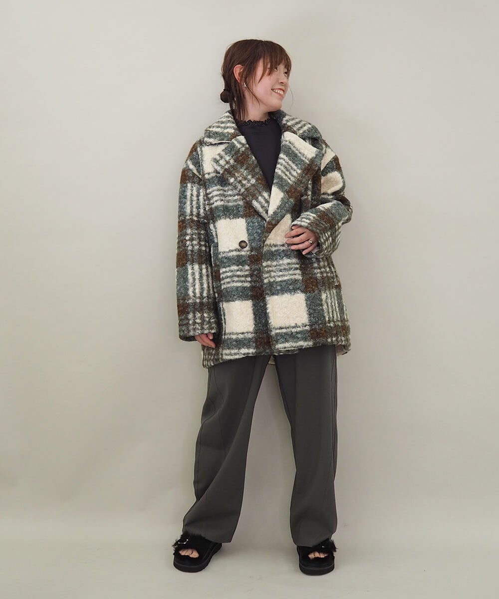 ZMJCE67150 al'aise modulation(アレーズモジュレーション) オーバーチェックプードルファーコート グリーン