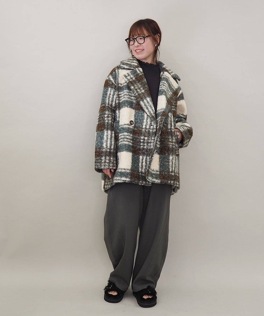 ZMJCE67150 al'aise modulation(アレーズモジュレーション) オーバーチェックプードルファーコート グリーン