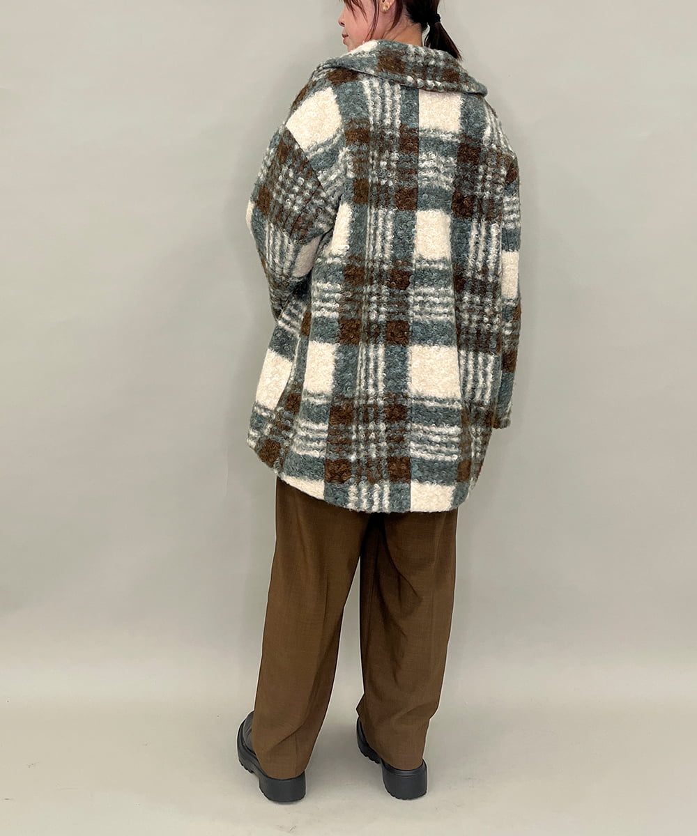 ZMJCE67150 al'aise modulation(アレーズモジュレーション) オーバーチェックプードルファーコート グリーン