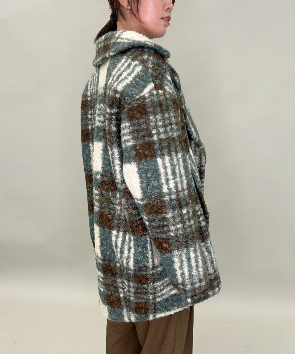 ZMJCE67150 al'aise modulation(アレーズモジュレーション) オーバーチェックプードルファーコート グリーン