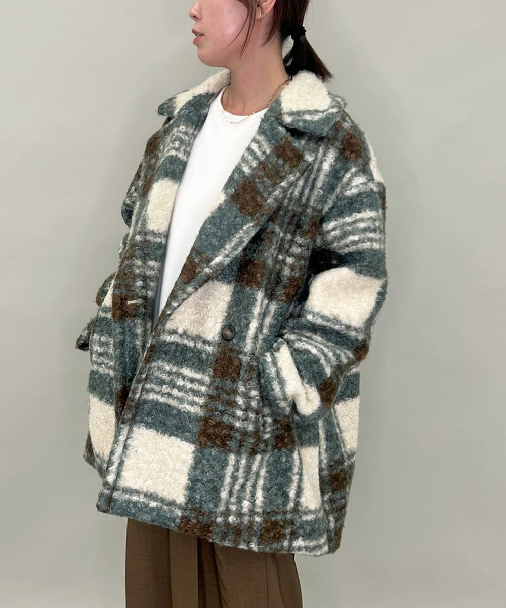 ZMJCE67150 al'aise modulation(アレーズモジュレーション) オーバーチェックプードルファーコート グリーン