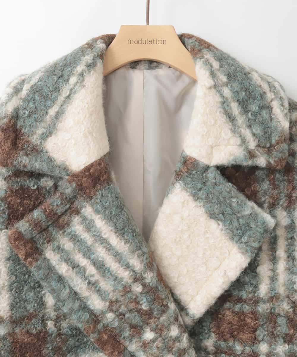 ZMJCE67150 al'aise modulation(アレーズモジュレーション) オーバーチェックプードルファーコート グリーン