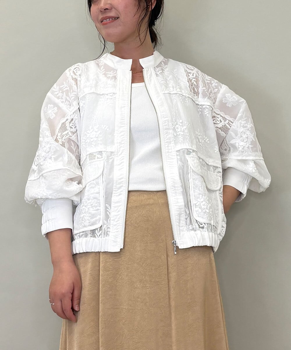 ZMJGE10140 al'aise modulation(アレーズモジュレーション) ダブルポケットレースブルゾン ホワイト