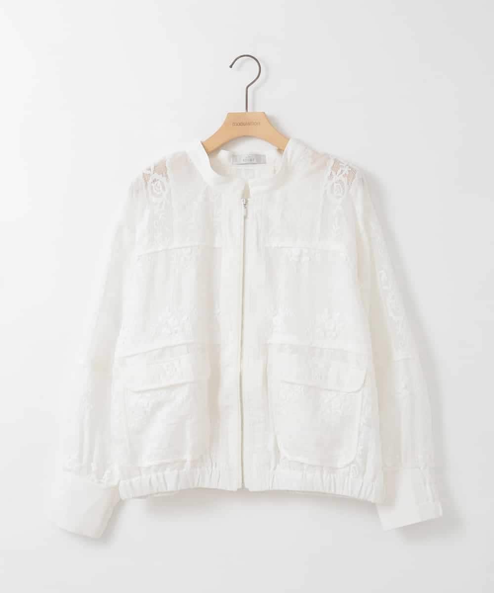 ZMJGE10140 al'aise modulation(アレーズモジュレーション) ダブルポケットレースブルゾン ホワイト