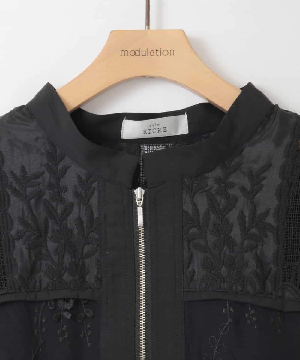 ZMJGE10140 al'aise modulation(アレーズモジュレーション) ダブルポケットレースブルゾン ブラック