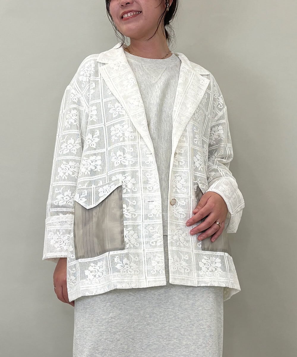 ZMJGE11120 al'aise modulation(アレーズモジュレーション) フラワーモチーフシアージャケット ホワイト