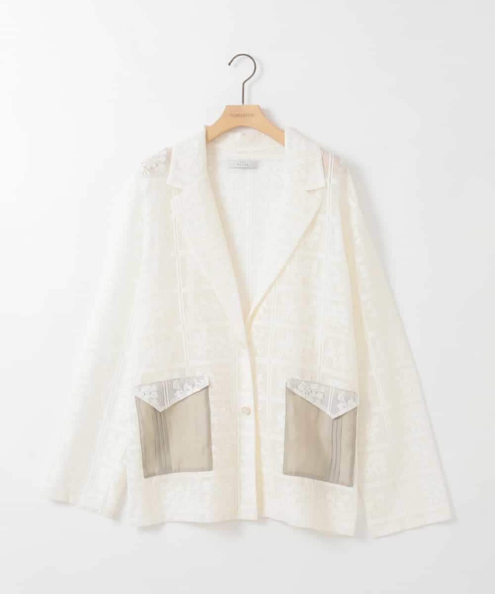 ZMJGE11120 al'aise modulation(アレーズモジュレーション) フラワーモチーフシアージャケット ホワイト