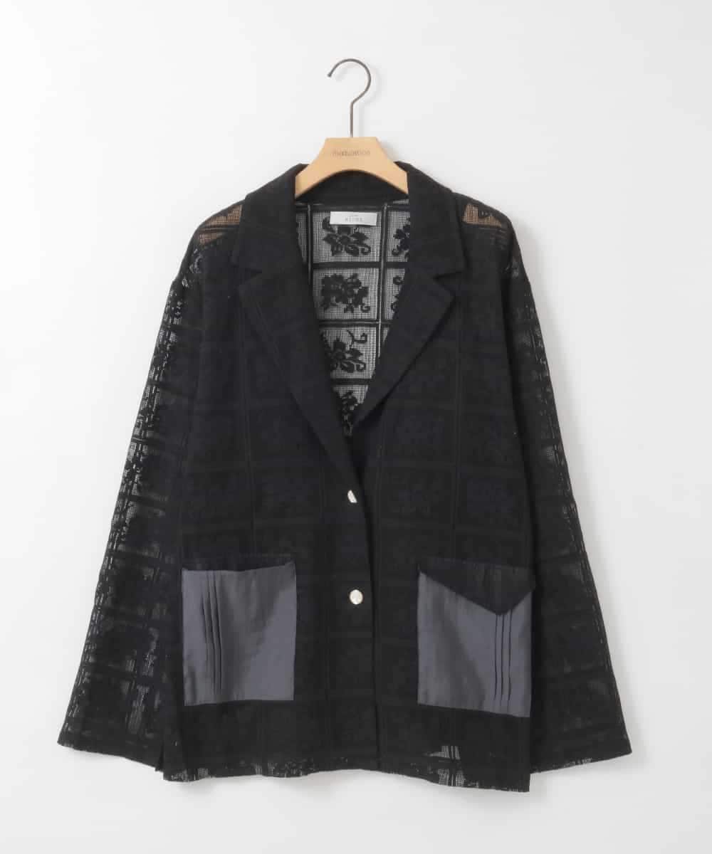 ZMJGE11120 al'aise modulation(アレーズモジュレーション) フラワーモチーフシアージャケット ブラック