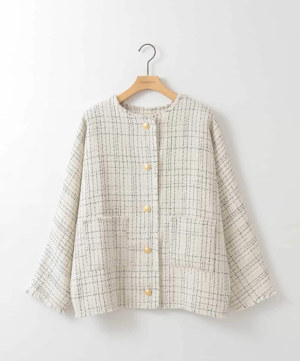 ZMJGE16189 al'aise modulation(アレーズモジュレーション) ツイードドルマンジャケット ホワイト